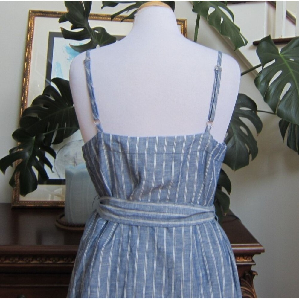 Banana Republic Blue Striped Chambray Linen Blend Belted Shift Dress Size 12 New - Picture 6 of 10
